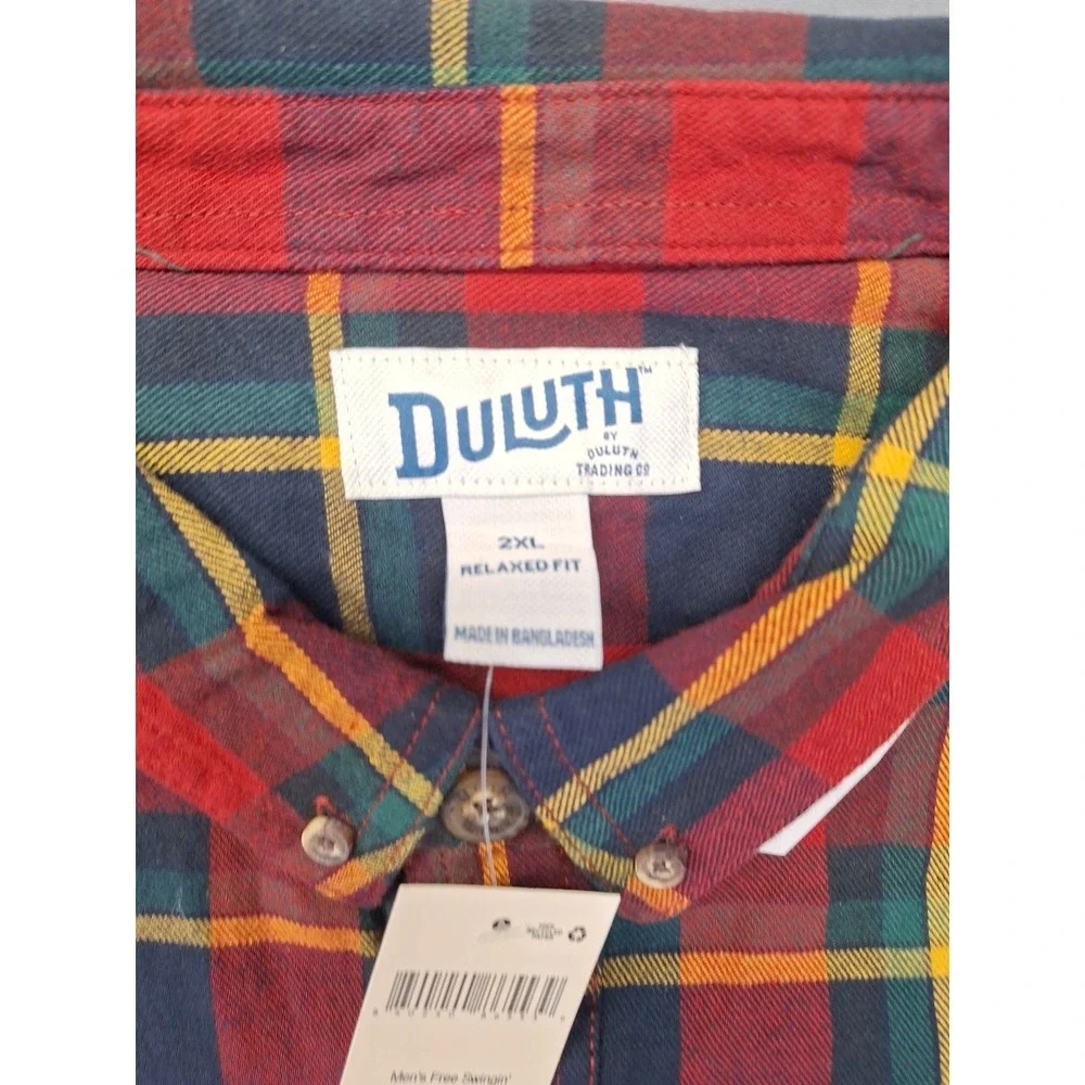 New Duluth Trading Mens 2XL Free Swinging Flannel Plaid Red Green Outdoor Hiking